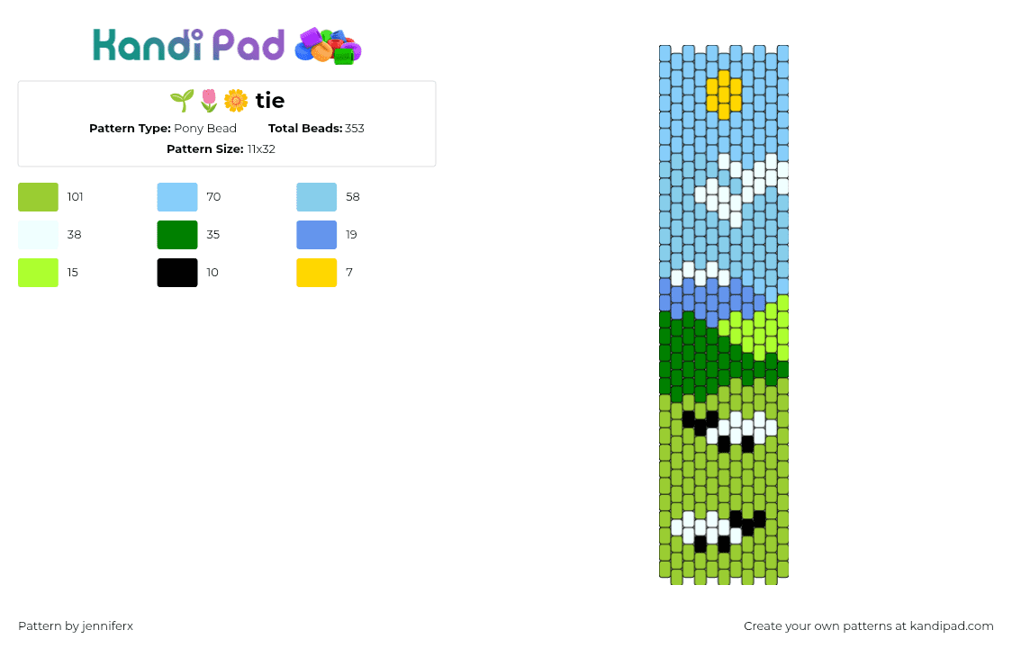 🌱🌷🌼 tie - Pony Bead Pattern by jenniferx on Kandi Pad - spring,landscape,sheep,field,tie,clothing,green,light blue