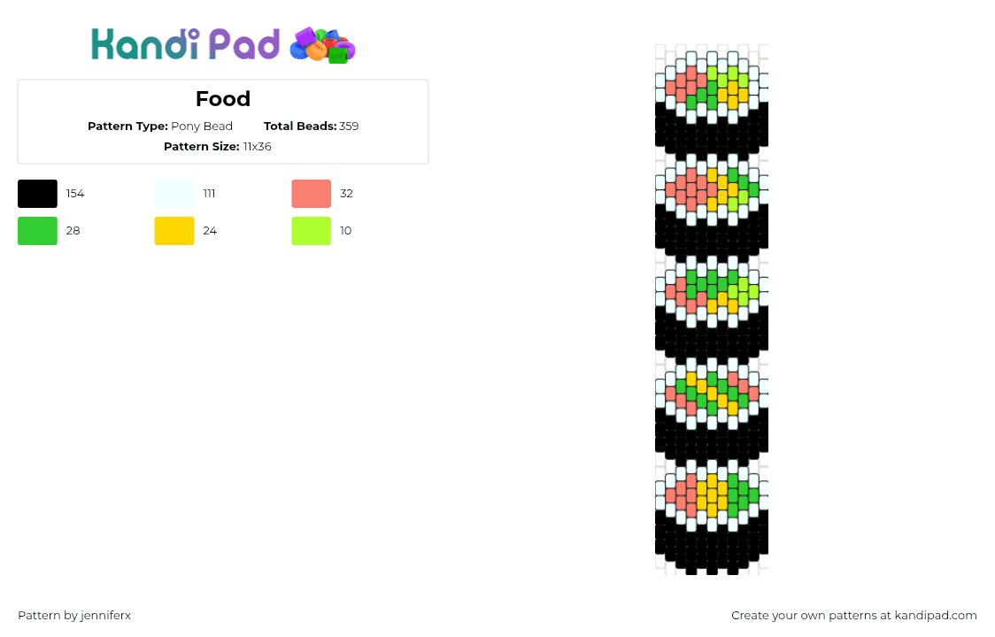 Food - Pony Bead Pattern by jenniferx on Kandi Pad - sushi,necktie,tie,food,clothing,black,white,green