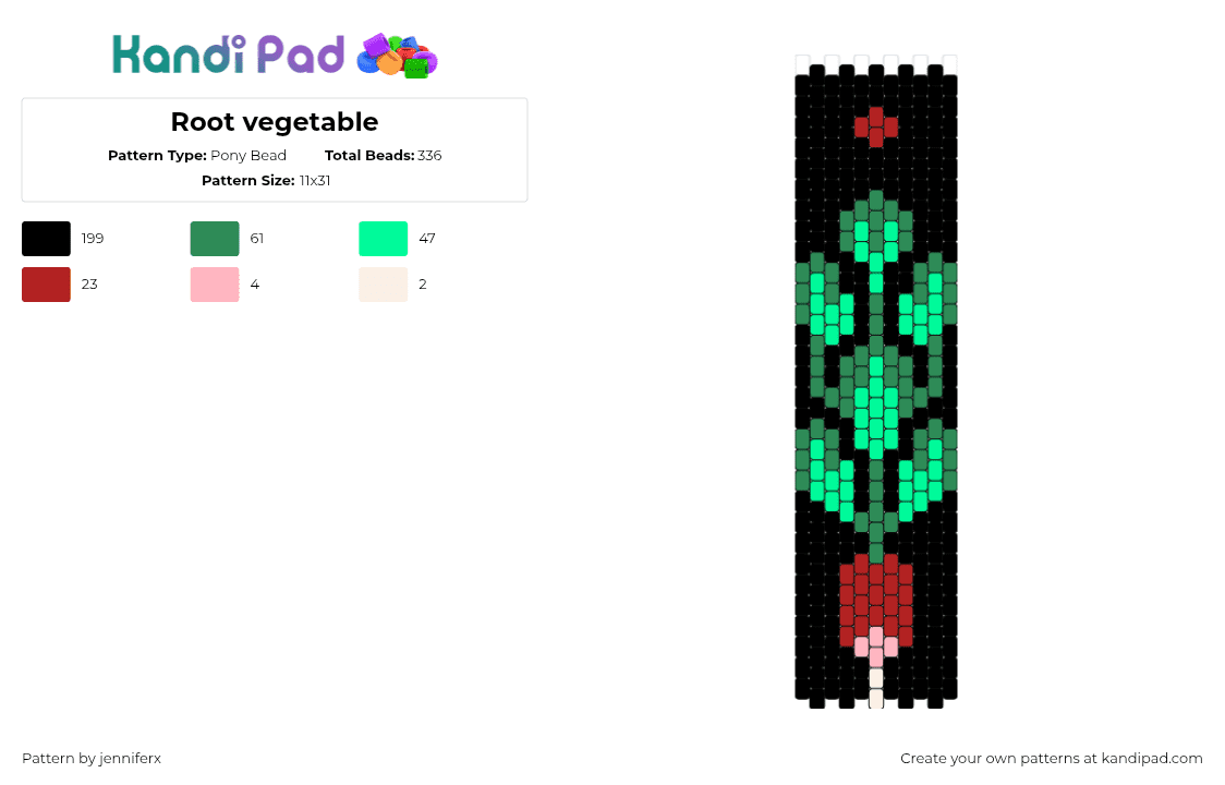 Root vegetable - Pony Bead Pattern by jenniferx on Kandi Pad - beet,vegetable,turnip,root,leaves,cuff,dark,black,red,green