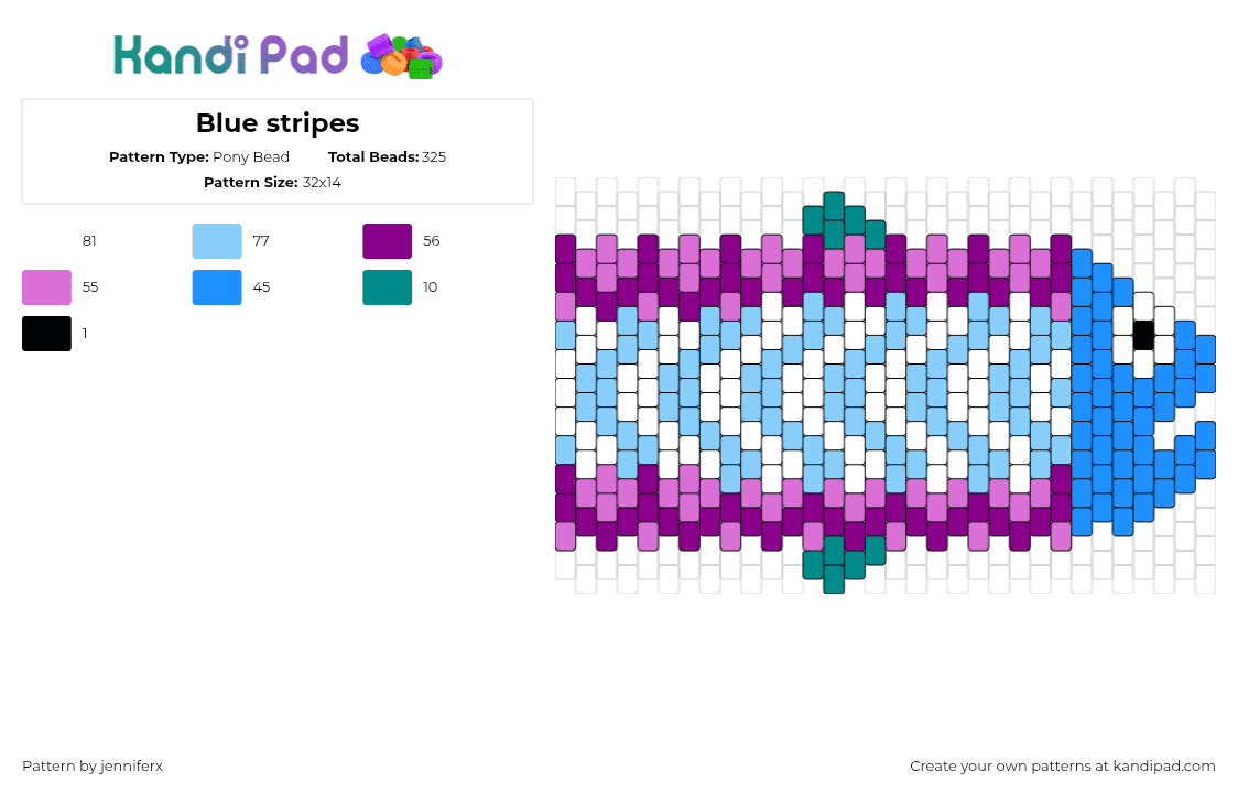 Blue stripes - Pony Bead Pattern by jenniferx on Kandi Pad - fish,animal,stripes,zig zag,light blue,white,purple,blue