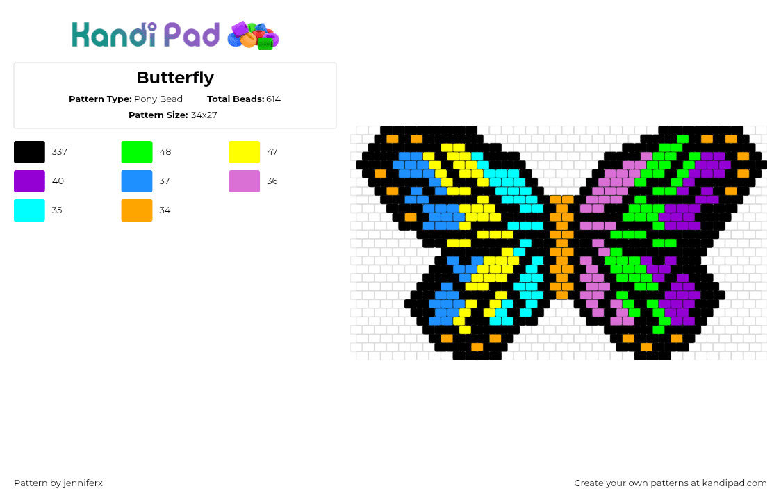 Butterfly - Pony Bead Pattern by jenniferx on Kandi Pad - 