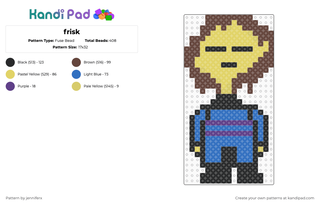 Frisk Fuse Bead Pattern - Kandi Pad | Kandi Patterns, Fuse Bead ...