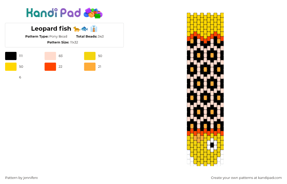 Leopard fish 🐆🐟 👔 - Pony Bead Pattern by jenniferx on Kandi Pad - fish,leopard,necktie,tie,clothing,geometric,yellow,black