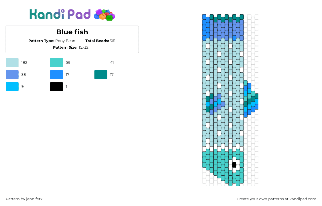 Blue fish - Pony Bead Pattern by jenniferx on Kandi Pad - fish,polka dots,necktie,tie,clothing,teal