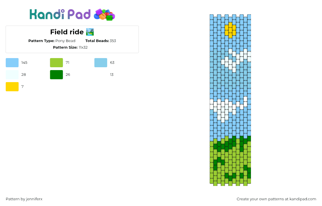 Field ride 🏞️ - Pony Bead Pattern by jenniferx on Kandi Pad - landscape,sky,grass,tie,light blue,green