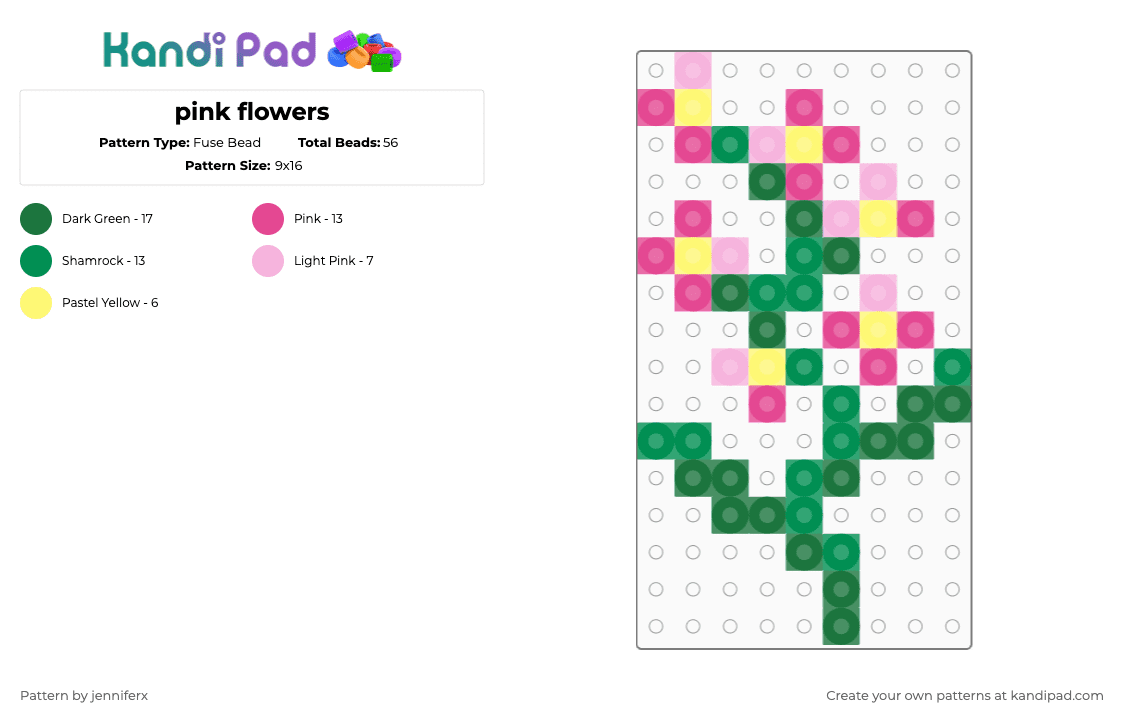 pink flowers - Fuse Bead Pattern by jenniferx on Kandi Pad - pink,green