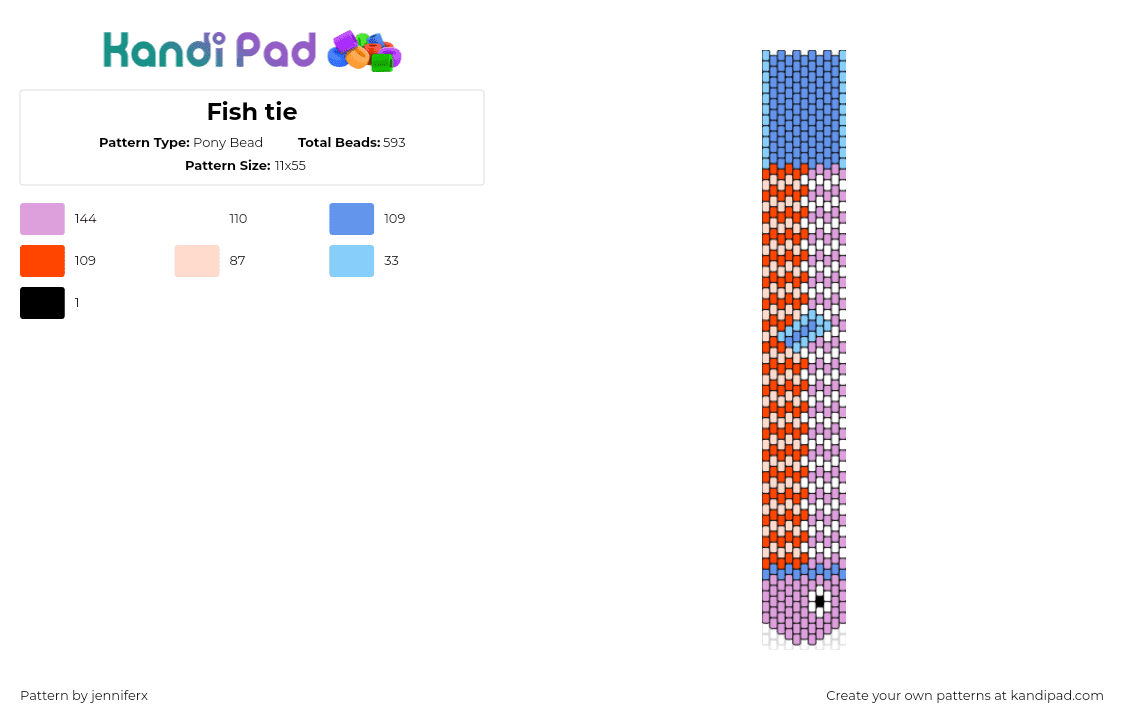 Stripey Fish tie - Pony Bead Pattern by jenniferx on Kandi Pad - fish,necktie,tie,animal,stripes,purple,blue,red