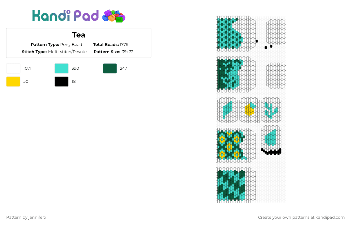 Tea - Pony Bead Pattern by jenniferx on Kandi Pad - white,light blue,gray