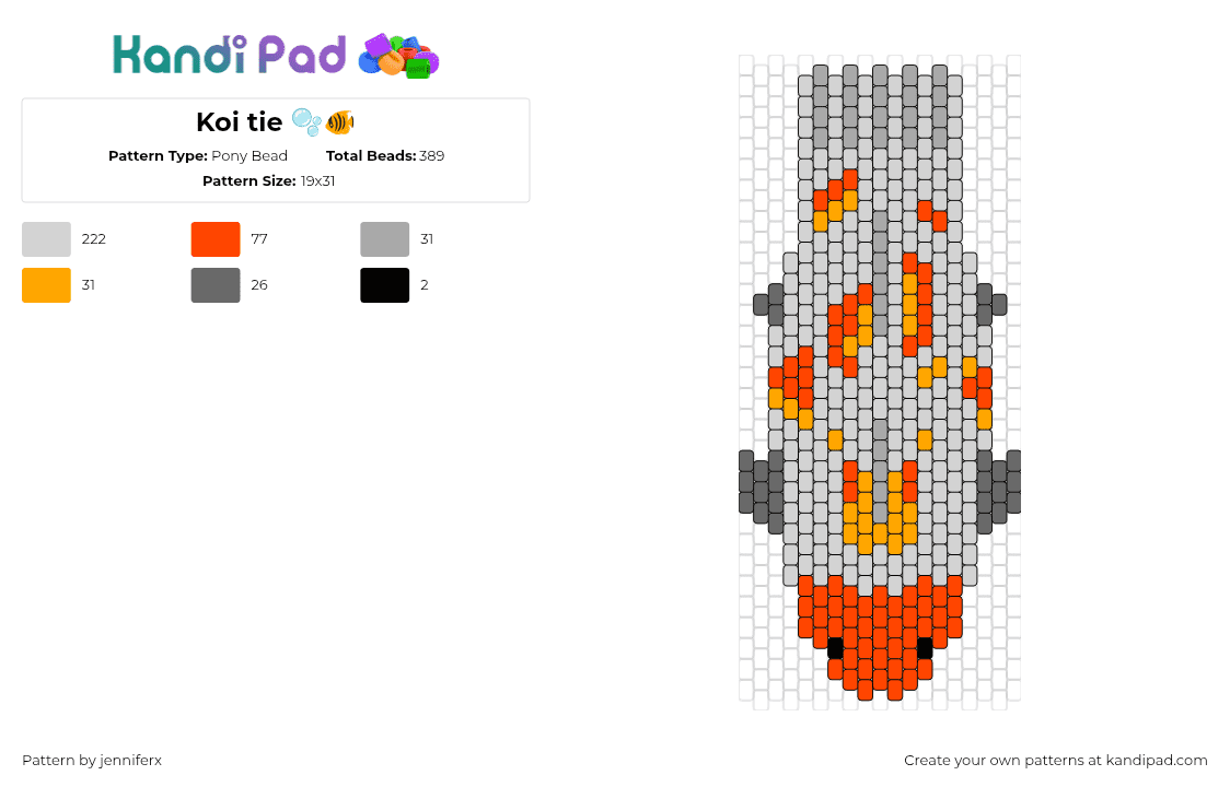 Koi tie 🫧🐠 - Pony Bead Pattern by jenniferx on Kandi Pad - koi,fish,tie,animal,gray,orange