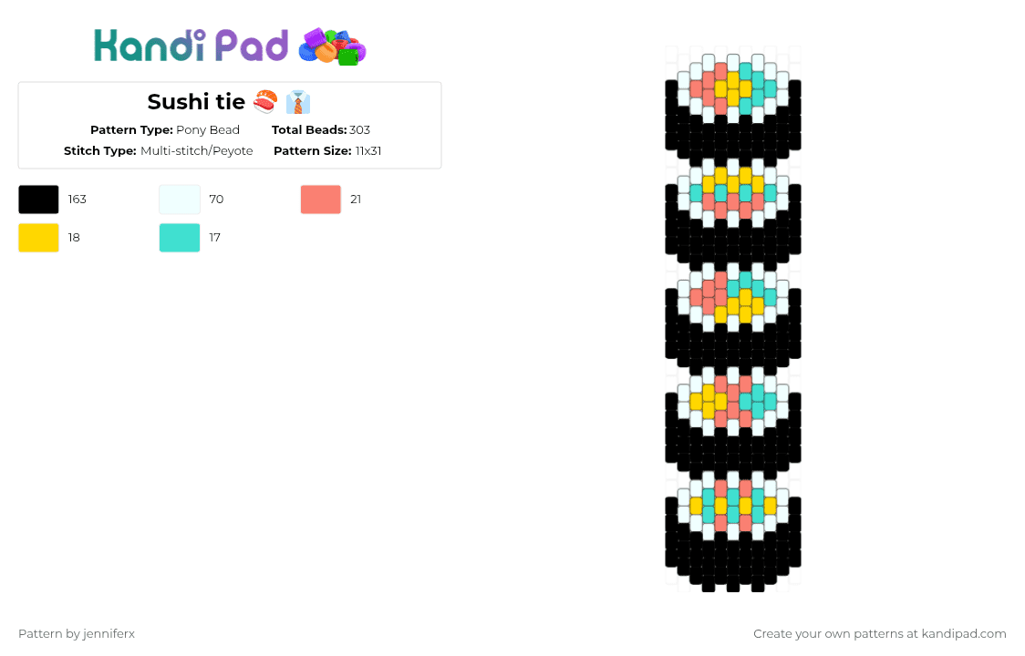 Sushi tie 🍣 👔 - Pony Bead Pattern by jenniferx on Kandi Pad - sushi,food,tie,clothing,meal,japanese,rice,black,orange,light blue