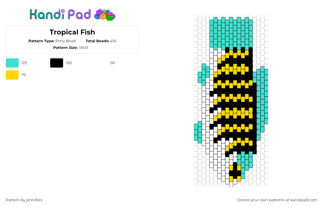 Tropical Fish - Pony Bead Pattern by jenniferx on Kandi Pad - tropical,fish,tie,animal,teal,yellow