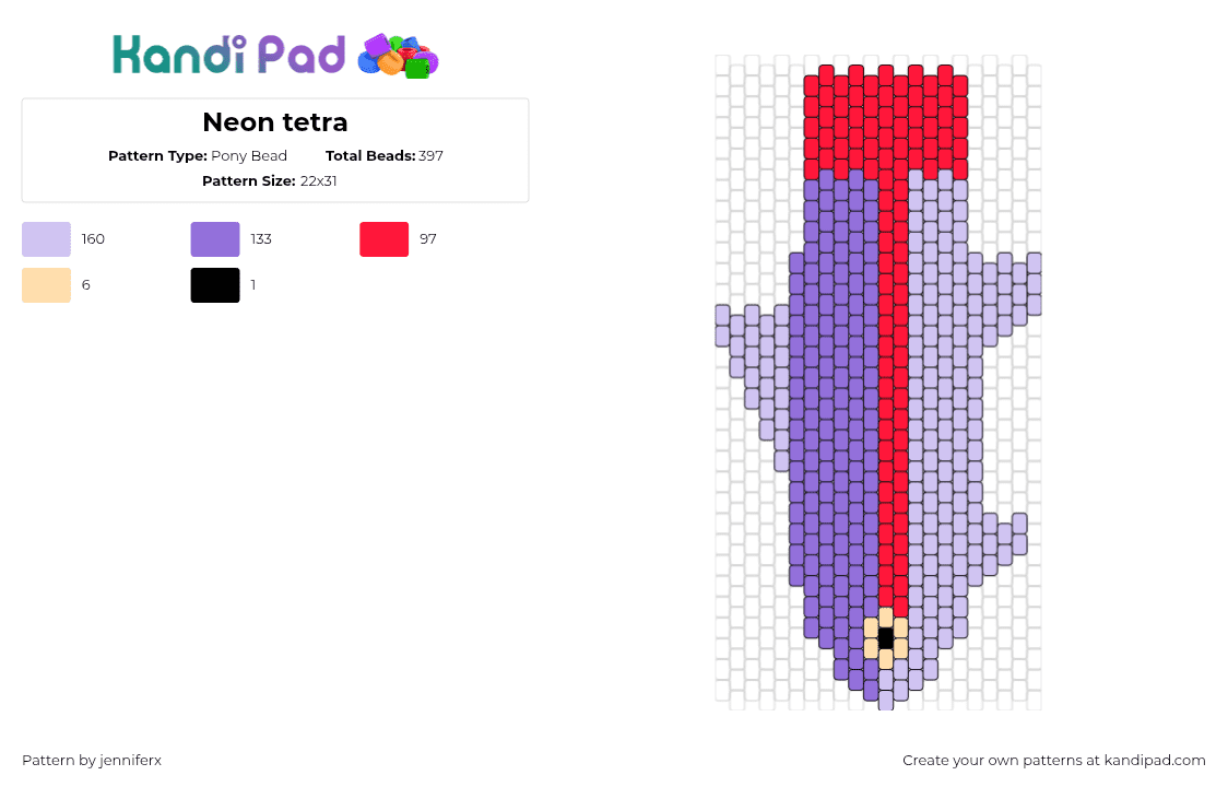 Purple Neon tetra - Pony Bead Pattern by jenniferx on Kandi Pad - neon tetra,fish,tie,animal,purple,red