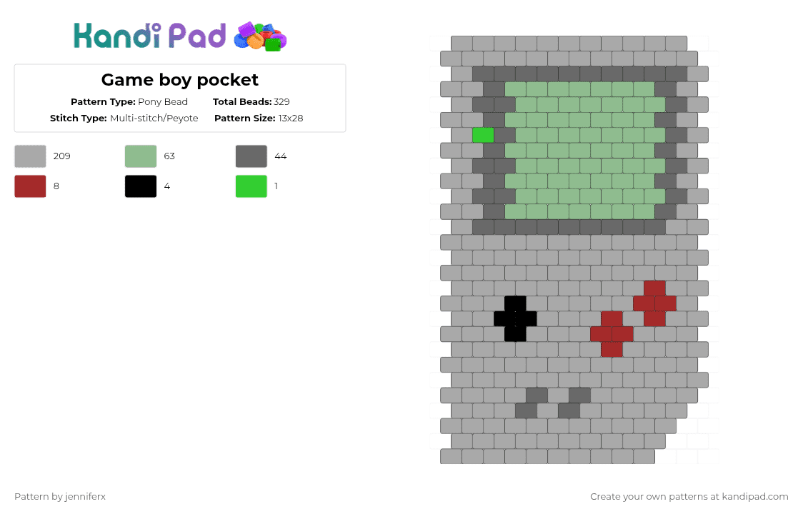Game boy pocket - Pony Bead Pattern by jenniferx on Kandi Pad - beige,teal