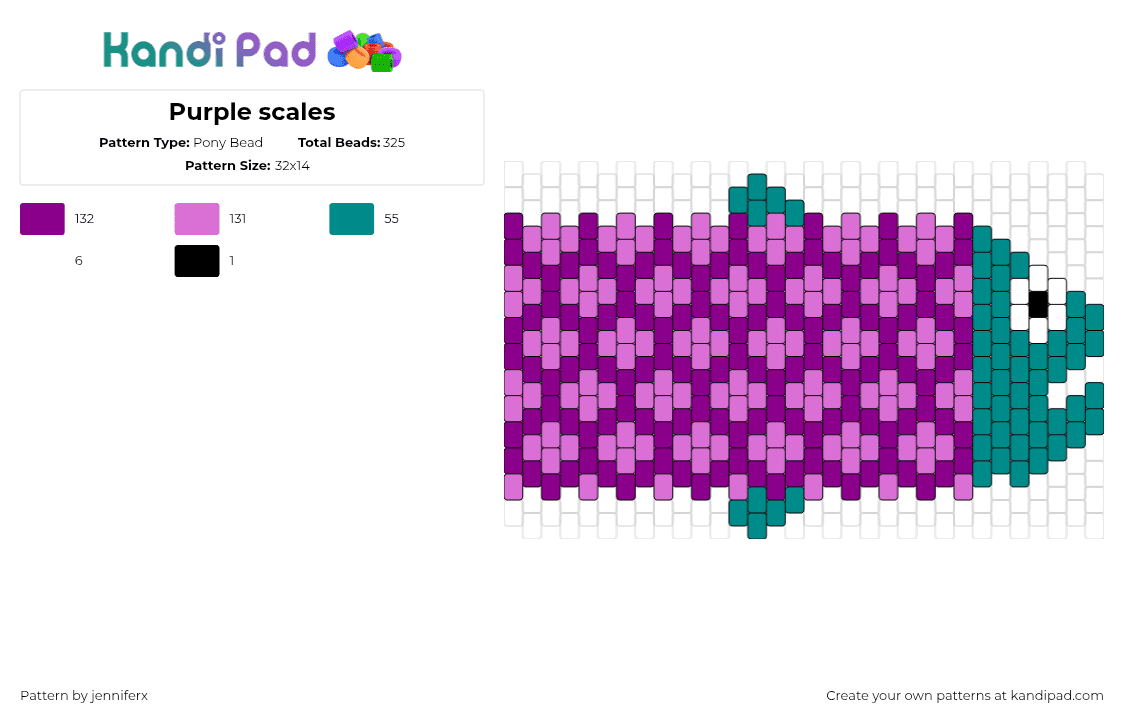 Purple scales - Pony Bead Pattern by jenniferx on Kandi Pad - fish,animal,geometric,scales,polka dots,purple,teal