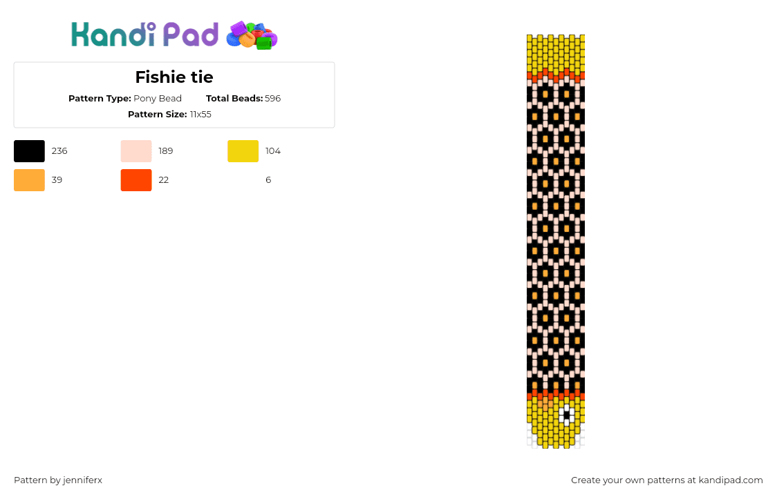 Leopard fish 🐆🐟 👔 - Pony Bead Pattern by jenniferx on Kandi Pad - fish,leopard,necktie,tie,clothing,geometric,yellow,black