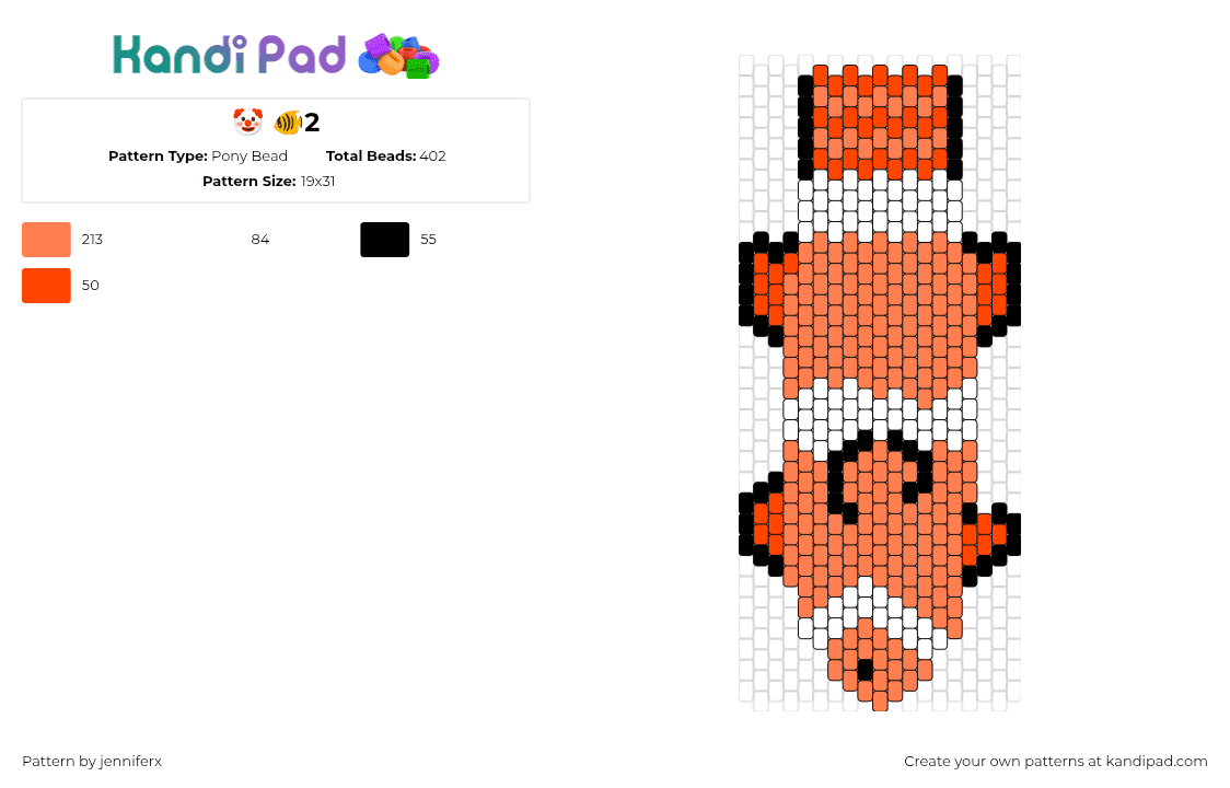 🤡 🐠2 - Pony Bead Pattern by jenniferx on Kandi Pad - clown fish,tie,animal,orange,white