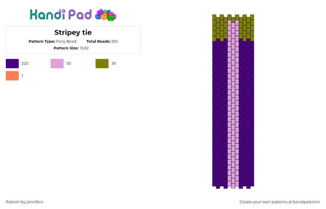 Stripey tie - Pony Bead Pattern by jenniferx on Kandi Pad - stripe,tie,clothing,pink,orange,green