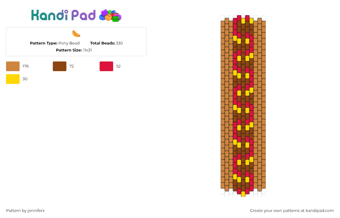 🌭 - Pony Bead Pattern by jenniferx on Kandi Pad - hotdog,food,necktie,tie,clothing,brown,tan