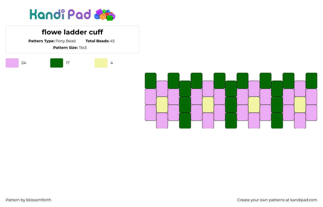 flowe ladder cuff - Pony Bead Pattern by blossomforth on Kandi Pad - daisies,flowers,chain,bracelet,cuff,pink,green