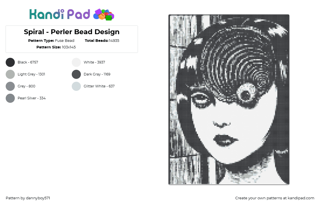 Spiral - Perler Bead Design - Fuse Bead Pattern by dannyboy571 on Kandi Pad - see into the void,junji ito,art,trippy,black,white