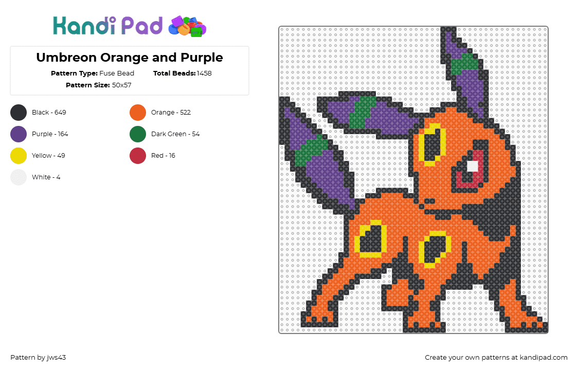 Umbreon Orange and Purple - Fuse Bead Pattern by jws43 on Kandi Pad - black,purple,orange