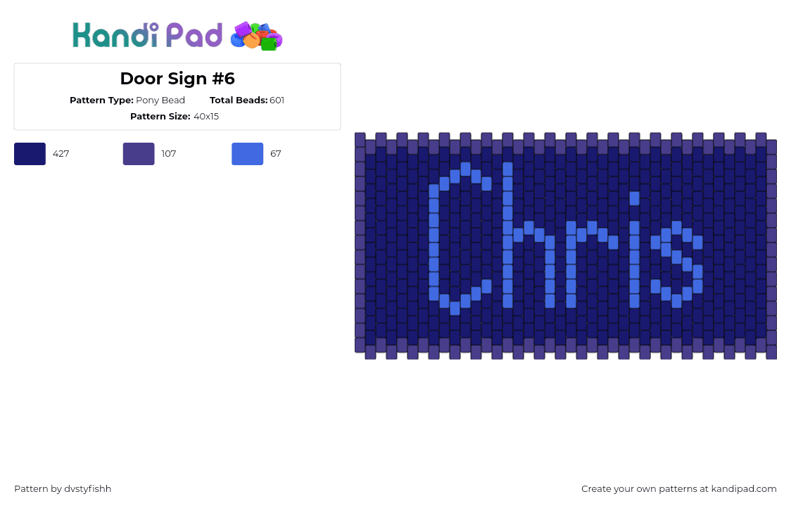 Door Sign #6 - Pony Bead Pattern by dvstyfishh on Kandi Pad - chris,name,text,sign,blue