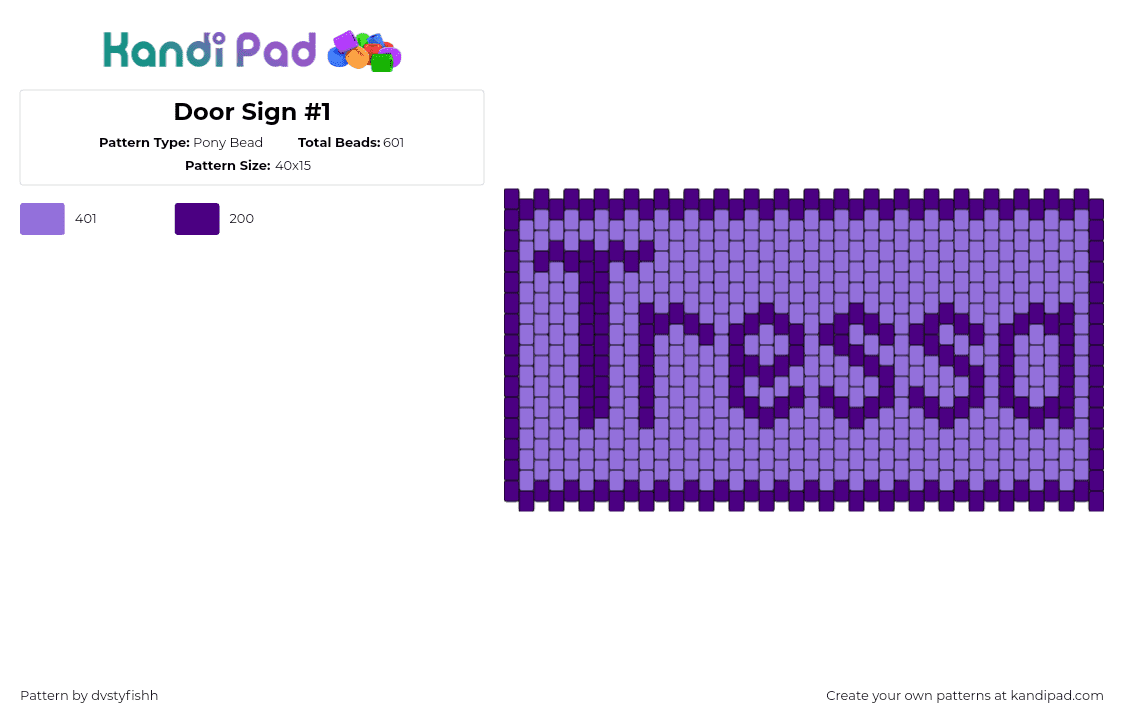 Door Sign #1 - Pony Bead Pattern by dvstyfishh on Kandi Pad - tressa,name,text,sign,purple