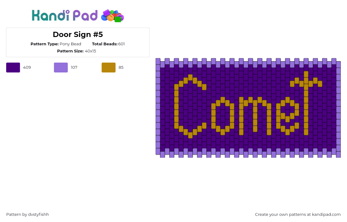 Door Sign #5 - Pony Bead Pattern by dvstyfishh on Kandi Pad - comet,name,text,sign,purple