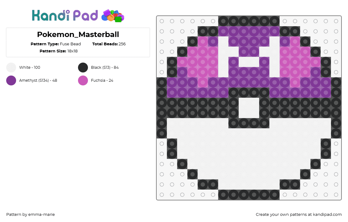 Pokemon_Masterball - Fuse Bead Pattern by emma-marie on Kandi Pad - master ball,pokeball,pokemon,gaming,purple,white