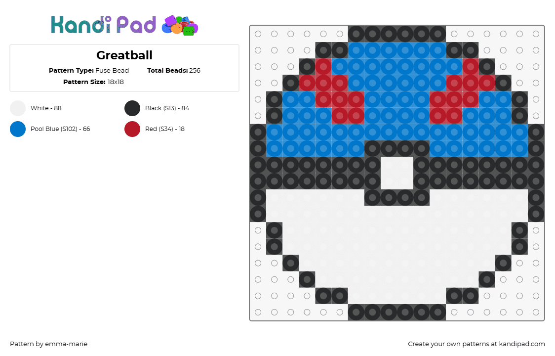 Pokemon_Greatball - Fuse Bead Pattern by emma-marie on Kandi Pad - great ball,pokeball,pokemon,gaming,blue,white