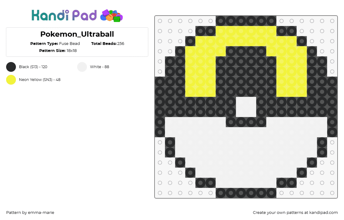 Pokemon_Ultraball - Fuse Bead Pattern by emma-marie on Kandi Pad - ultra ball,pokeball,pokemon,gaming,yellow,black,white