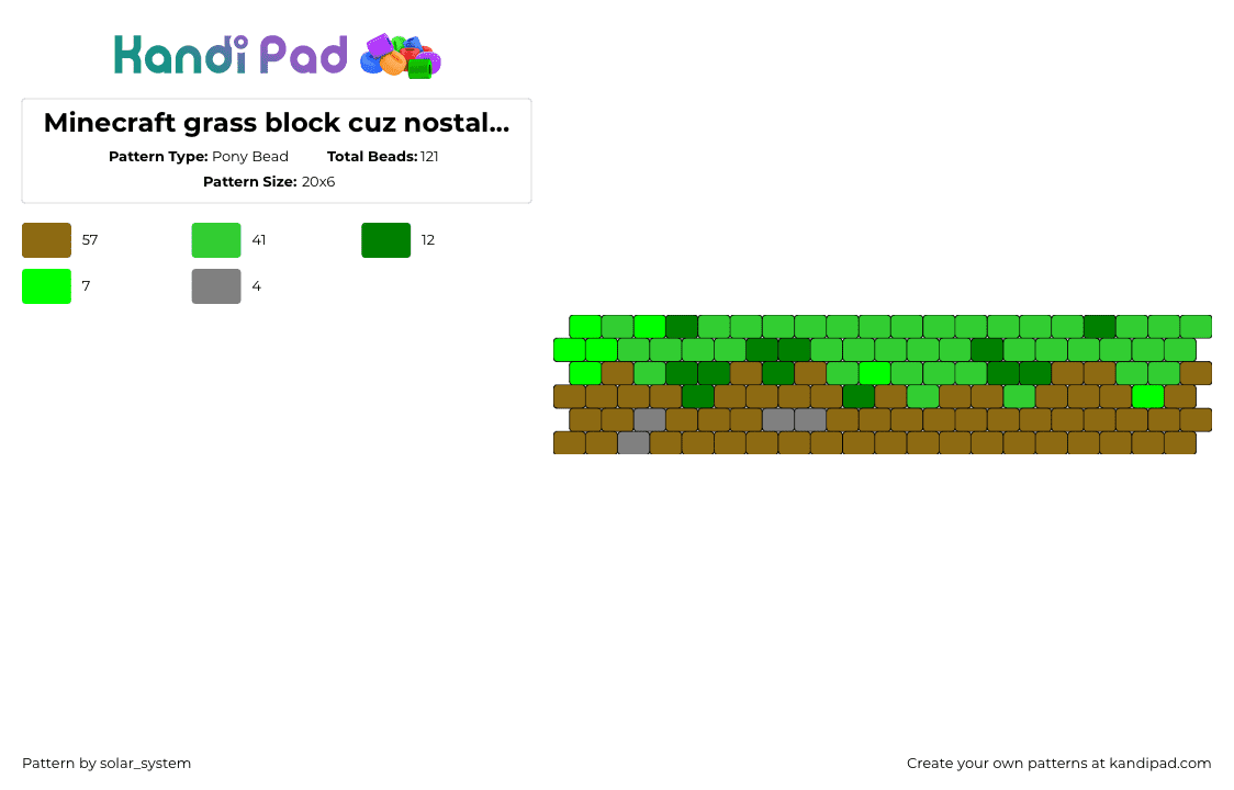 Minecraft grass block cuz nostalgia or somth ig - Pony Bead Pattern by solar_system on Kandi Pad - minecraft,grass,block,video game,cuff,brown,green