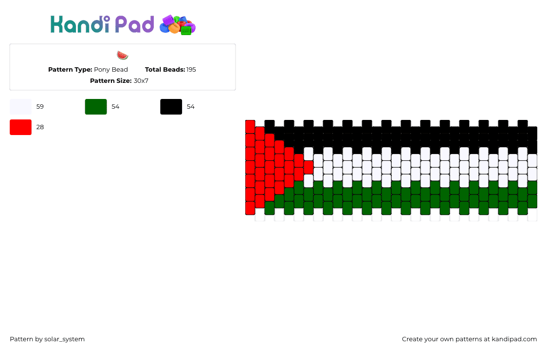 🍉 - Pony Bead Pattern by solar_system on Kandi Pad - palestine,flag,support,cuff,red,black,white,green