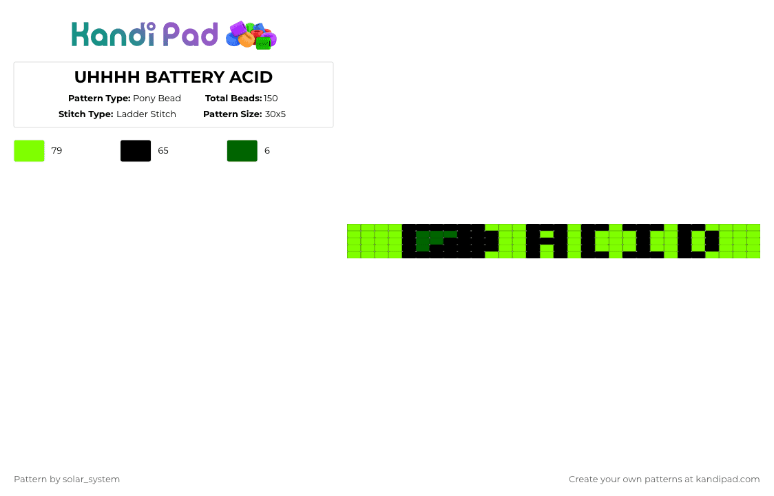 UHHHH BATTERY ACID - Pony Bead Pattern by solar_system on Kandi Pad - green,black