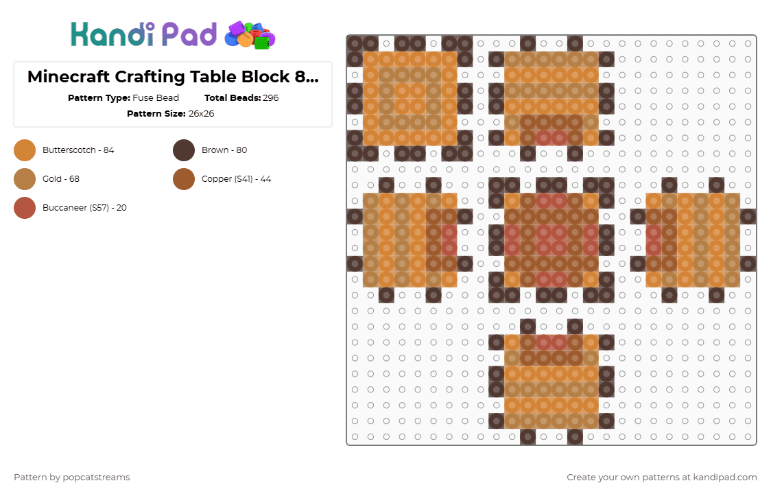 Minecraft Crafting Table Block 8 Bit - Fuse Bead Pattern by popcatstreams on Kandi Pad - brown,orange,tan,minecraft,3d,8bit,easy,small,cute