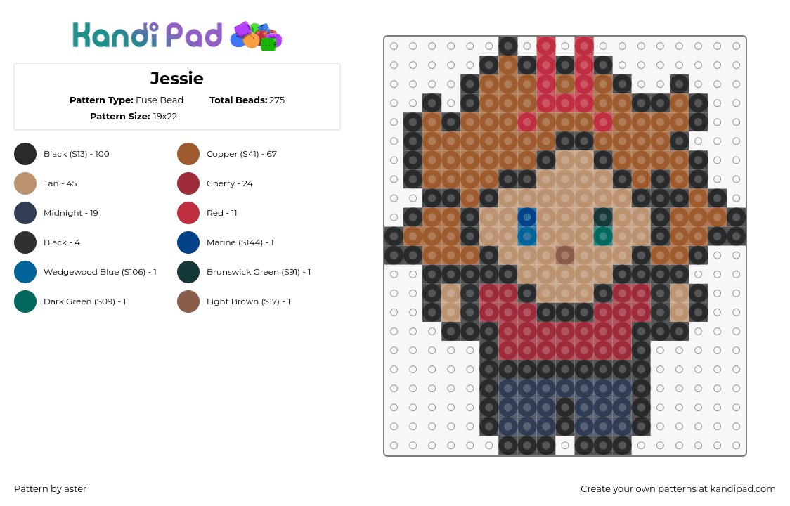 Jessie - Fuse Bead Pattern by aster on Kandi Pad - jessie,character,chibi,tan,red