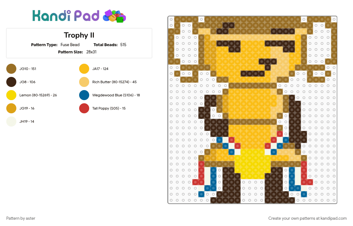 Trophy II - Fuse Bead Pattern by aster on Kandi Pad - brown, character, inanimate insanity, tan, trophy, trophy inanimate insanity, yellow