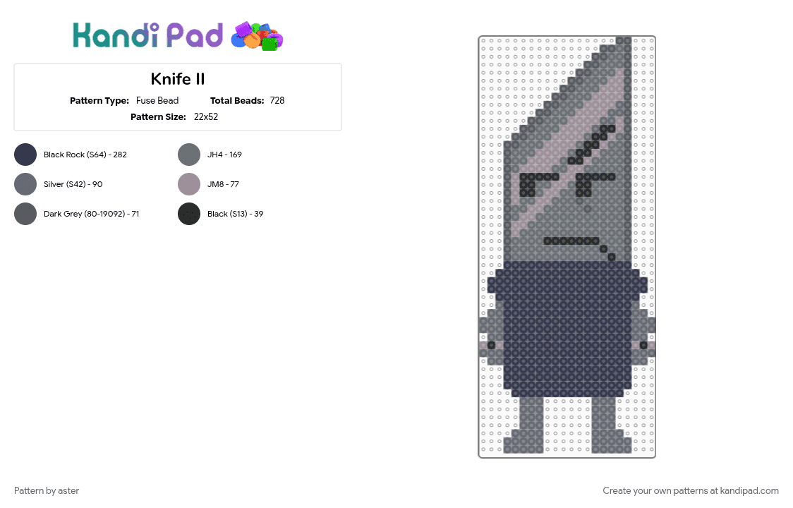 Knife II - Fuse Bead Pattern by aster on Kandi Pad - gray, purple