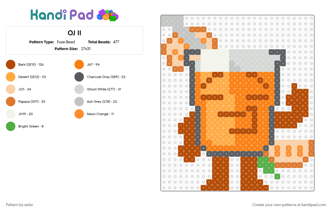 OJ II - Fuse Bead Pattern by aster on Kandi Pad - character, inanimate insanity, oj, oj ii, orange, red