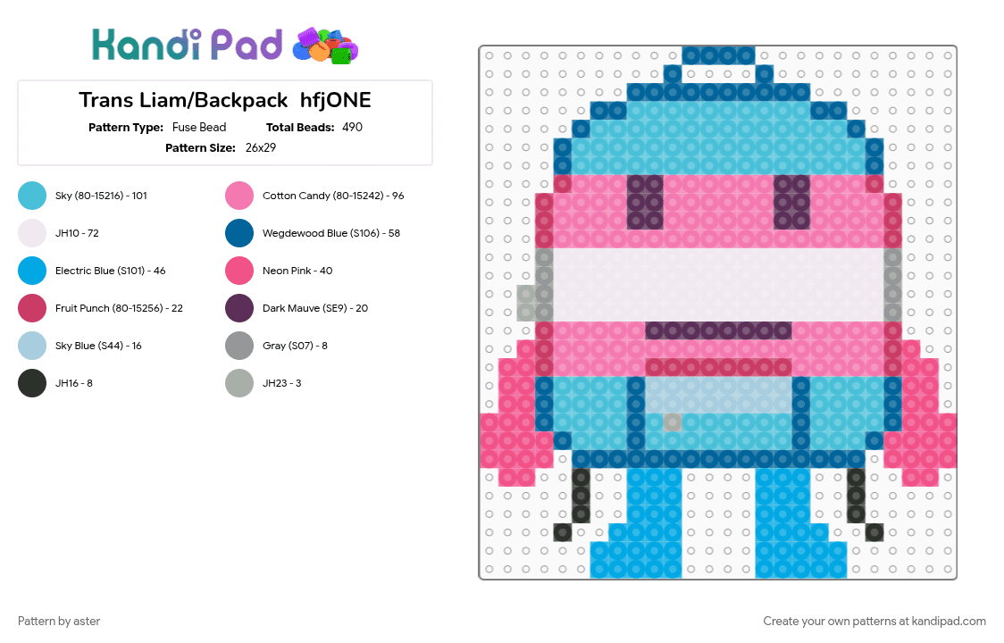 Trans Liam/Backpack  hfjONE - Fuse Bead Pattern by aster on Kandi Pad - light blue, pink