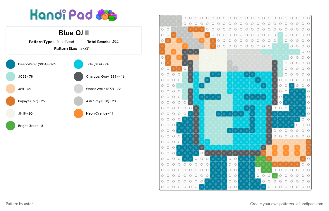 Blue OJ II - Fuse Bead Pattern by aster on Kandi Pad - light blue, teal