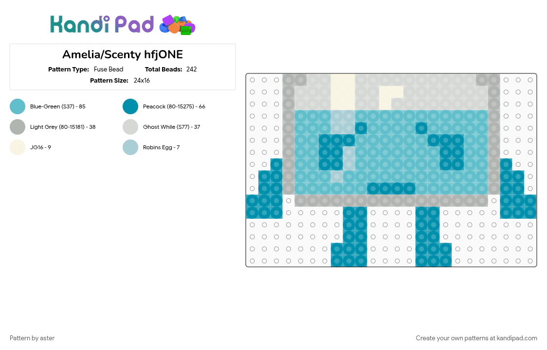 Amelia/Scenty hfjONE - Fuse Bead Pattern by aster on Kandi Pad - amelia, hfjone, object show, ocs, senty, teal