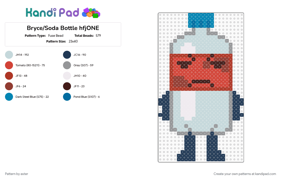 Bryce/Soda Bottle hfjONE - Fuse Bead Pattern by aster on Kandi Pad - blue, brycesoda bottle hfjone, character, hfjone, osc, red