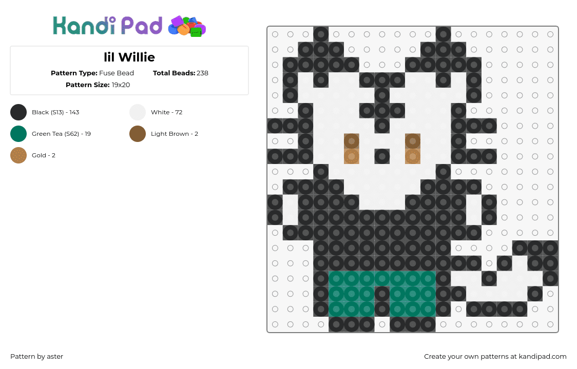 lil Willie - Fuse Bead Pattern by aster on Kandi Pad - lil willie,character,chibi,black,green,white