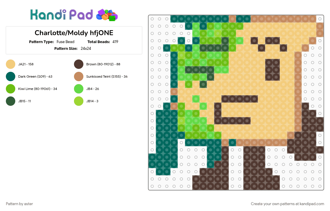 Charlotte/Moldy hfjONE - Fuse Bead Pattern by aster on Kandi Pad - brown, charlottemoldyhfjone, hfjone, object show, yellow