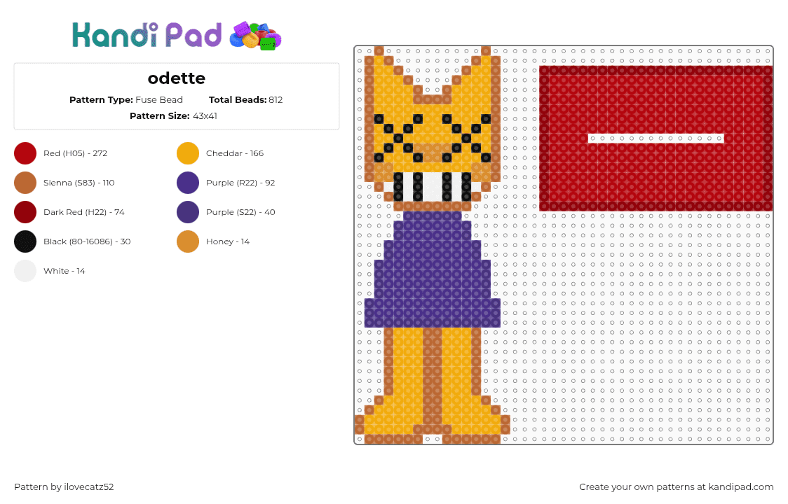 odette - Fuse Bead Pattern by ilovecatz52 on Kandi Pad - red