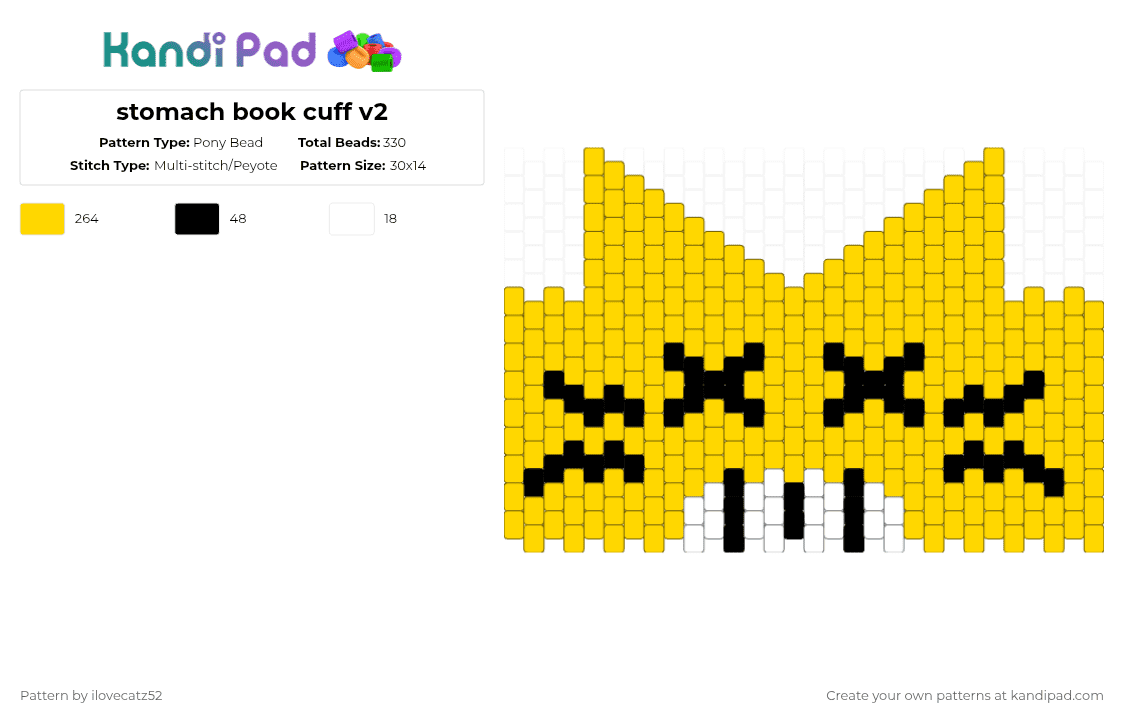 stomach book cuff v2 - Pony Bead Pattern by ilovecatz52 on Kandi Pad - yellow