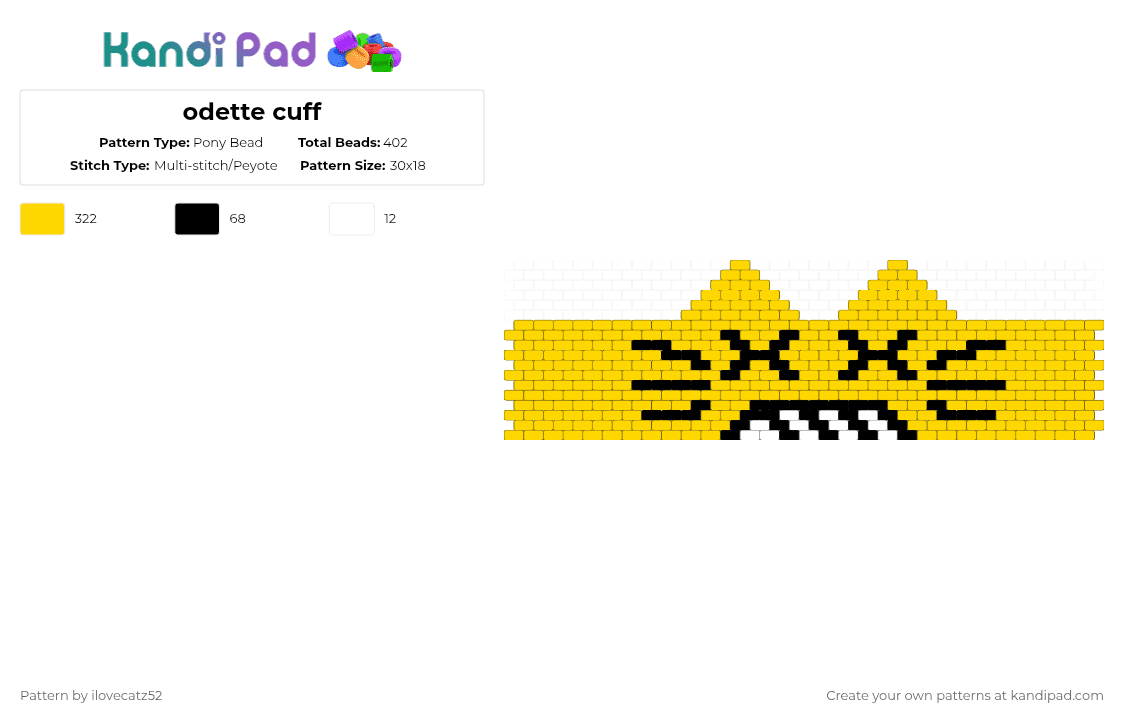 odette cuff - Pony Bead Pattern by ilovecatz52 on Kandi Pad - odette,cuff,jewelry,bird,yellow