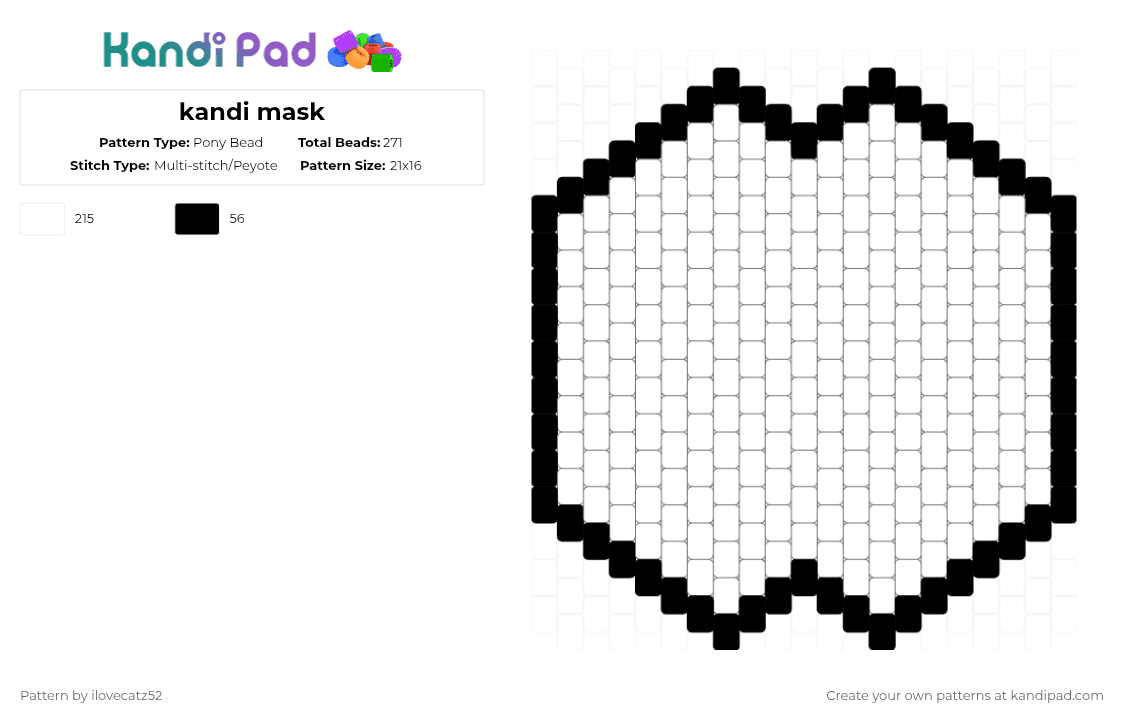 kandi mask - Pony Bead Pattern by ilovecatz52 on Kandi Pad - white