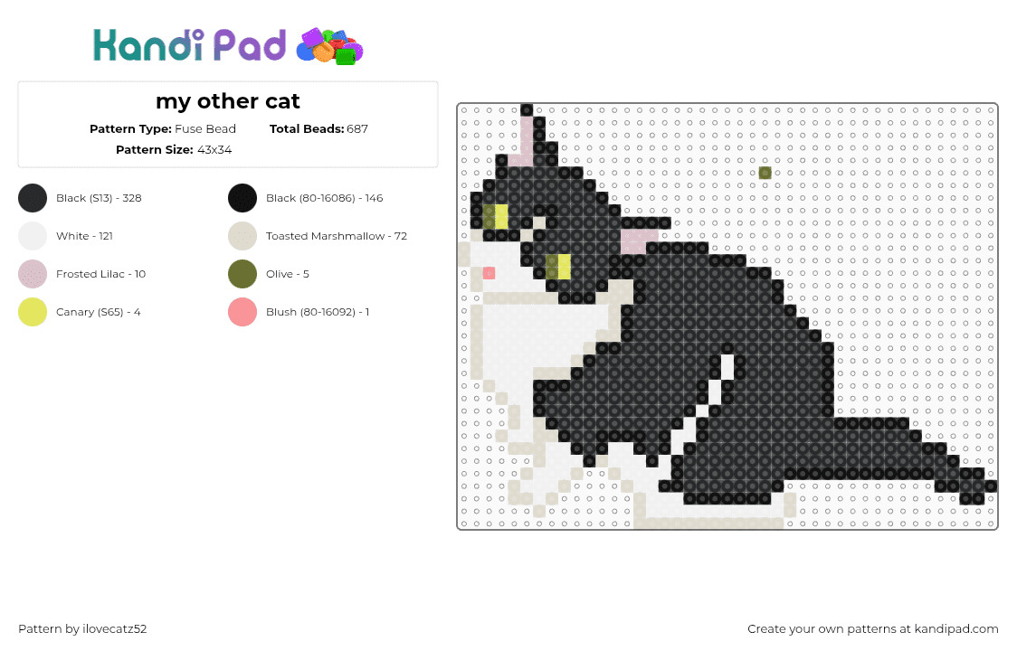 my other cat - Fuse Bead Pattern by ilovecatz52 on Kandi Pad - 